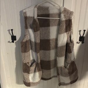Pink lily plaid Sherpa vest